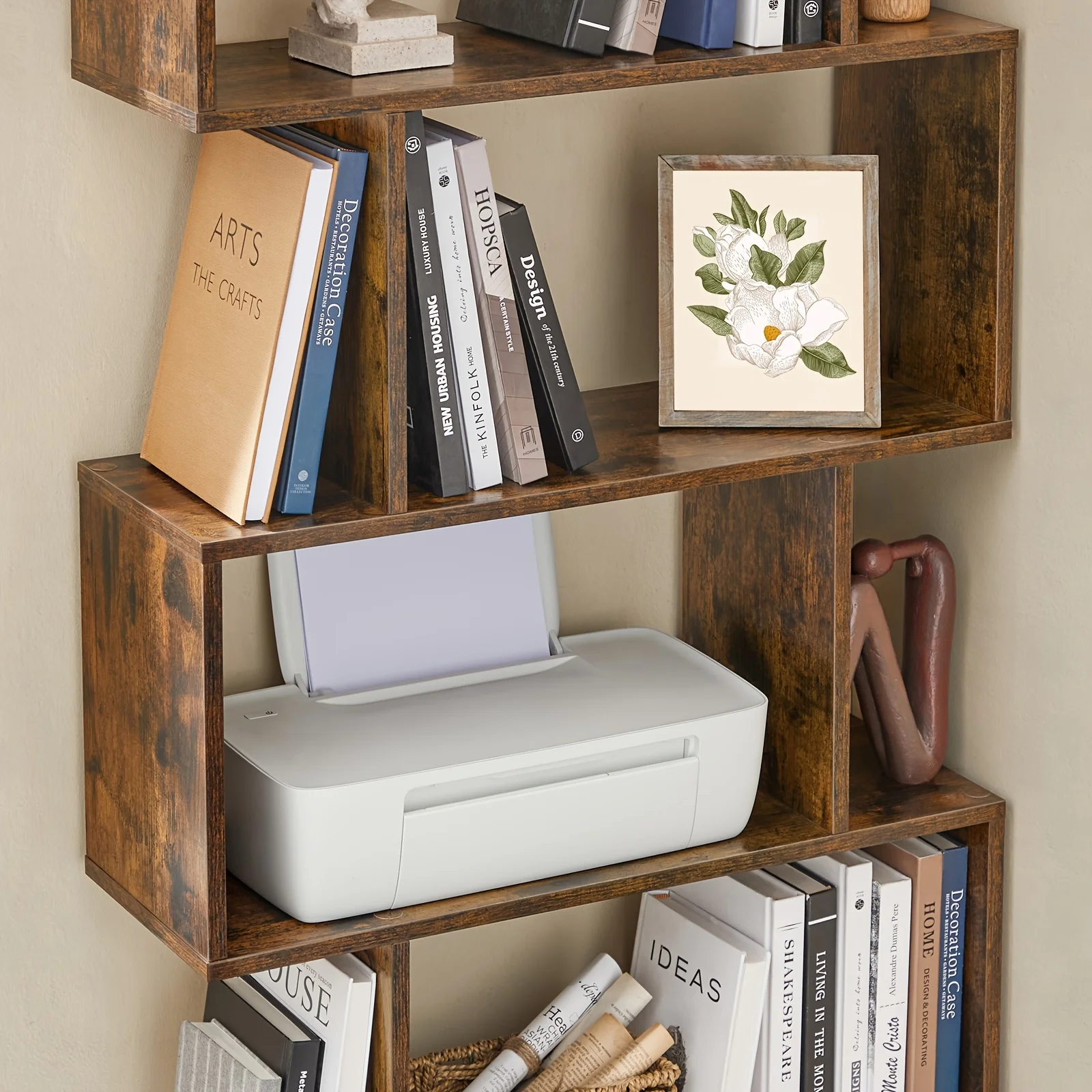 

1pc Wooden Bookcase, 5-Tier Bookshelf, Display Shelf And Room Divider, Freestanding Decorative Storage Shelf, White Taco holder