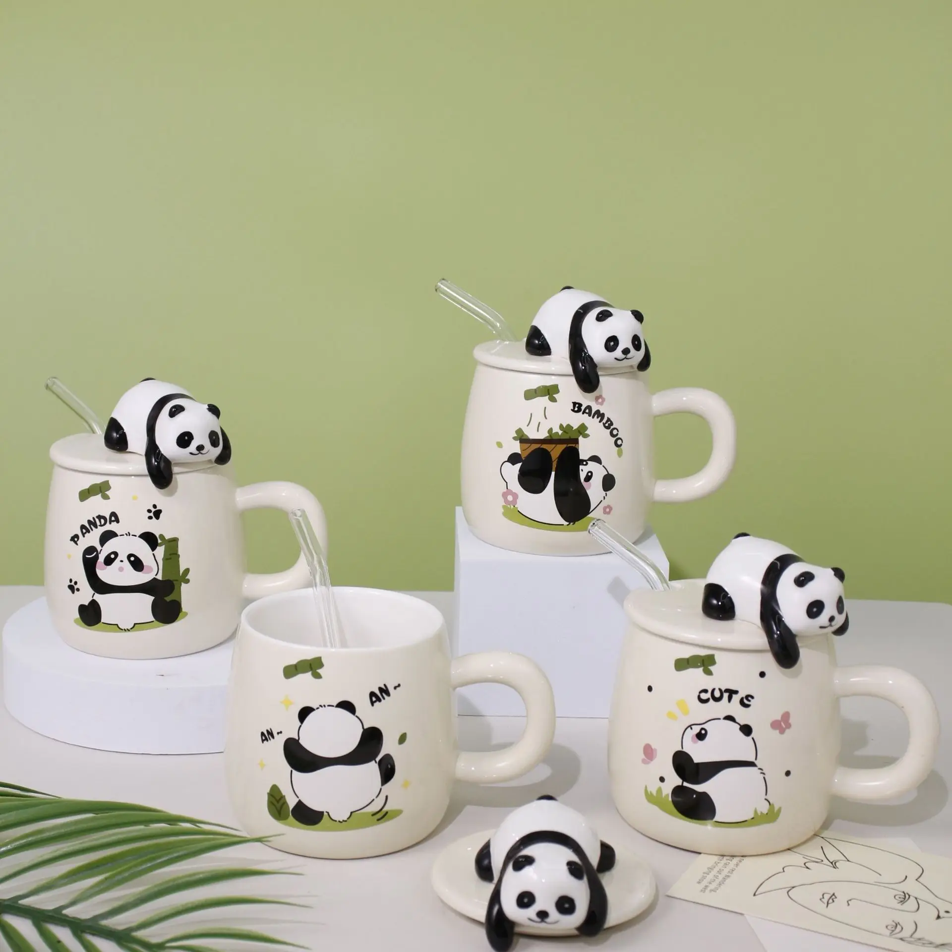 

Cute cartoon panda Ceramics Mug 400ml With Lid and Spoon Coffee mugs Milk Tea Mugs Breakfast Cup Drinkware Novelty Gifts