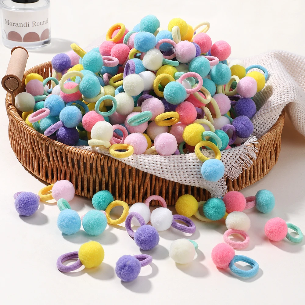 

20/40Pcs Kids Elastic Hair Bands Girls Plush Ball Rubber Band For Children Sweets Scrunchie Hair Ties Clip Baby Hair Accessories