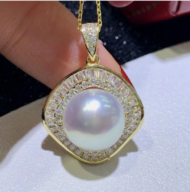 

Gorgeous AAAAA 10-11mm Natural South China Sea White Gem Pearl Pendant Necklace 925S