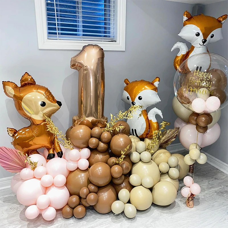 

111pcs Cute Fox Deer Balloons Set Jungle Woodland Theme Kids 1 2 3 Years Birthday Party Decoration Balloon Baby Shower Supplies