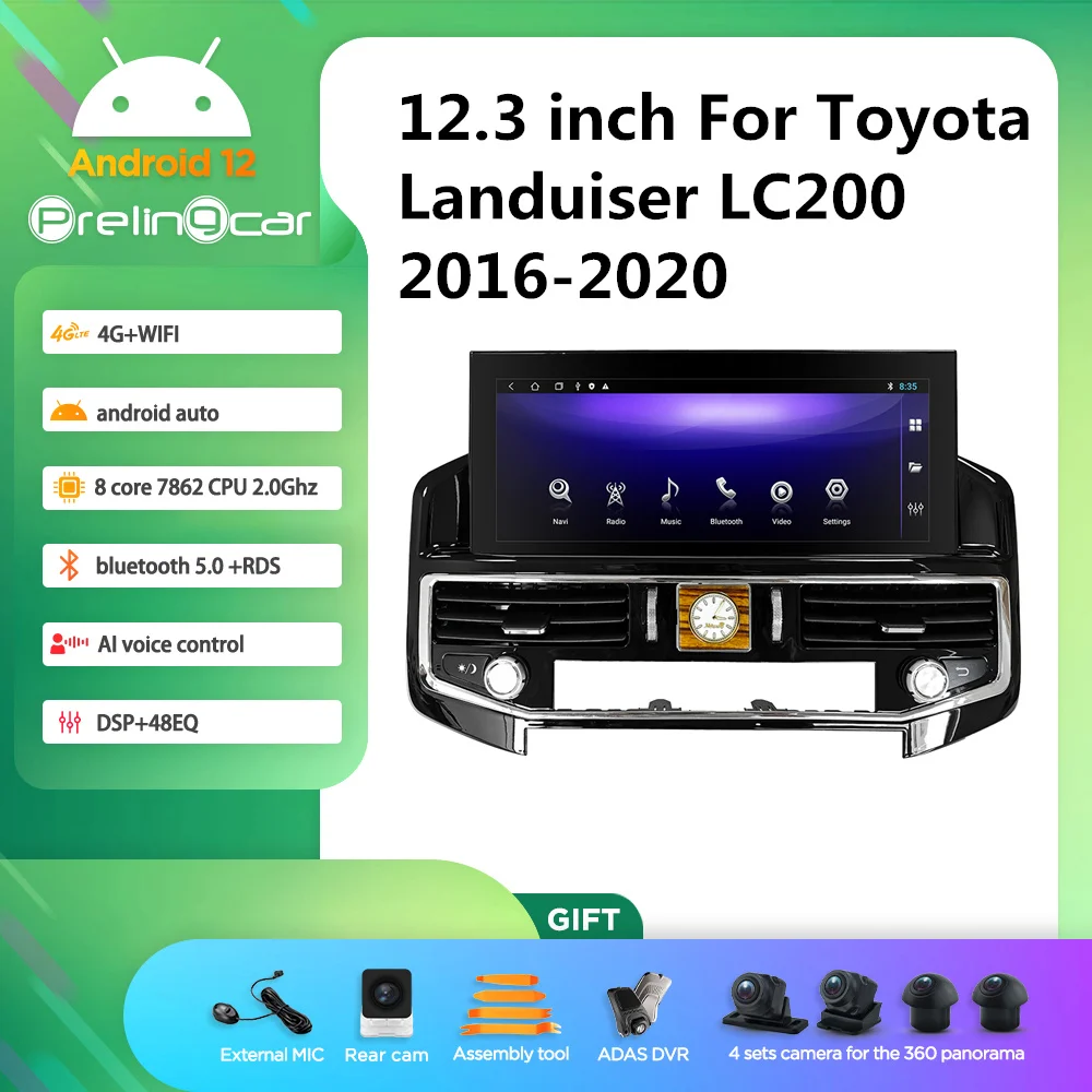 Prelingcar Android 12.0 System 2 Din Car Multimedia Player GPS Navigation 12.3inch For Toyota Landuiser LC200 2016-2020 Ys 8Core
Prelingcar Android 12.0 System 2 Din Car Multimedia Player GPS Navigation 12.3inch For Toyota Landuiser LC200 2016-2020 Ys 8Core