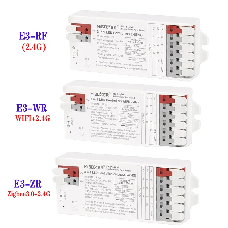 

Miboxer 3 in 1 LED Controller Zigbee+2.4GHz E3-ZR and Wifi+2.4GHz E3-WR and 2.4GHz E3-RF LED Controller