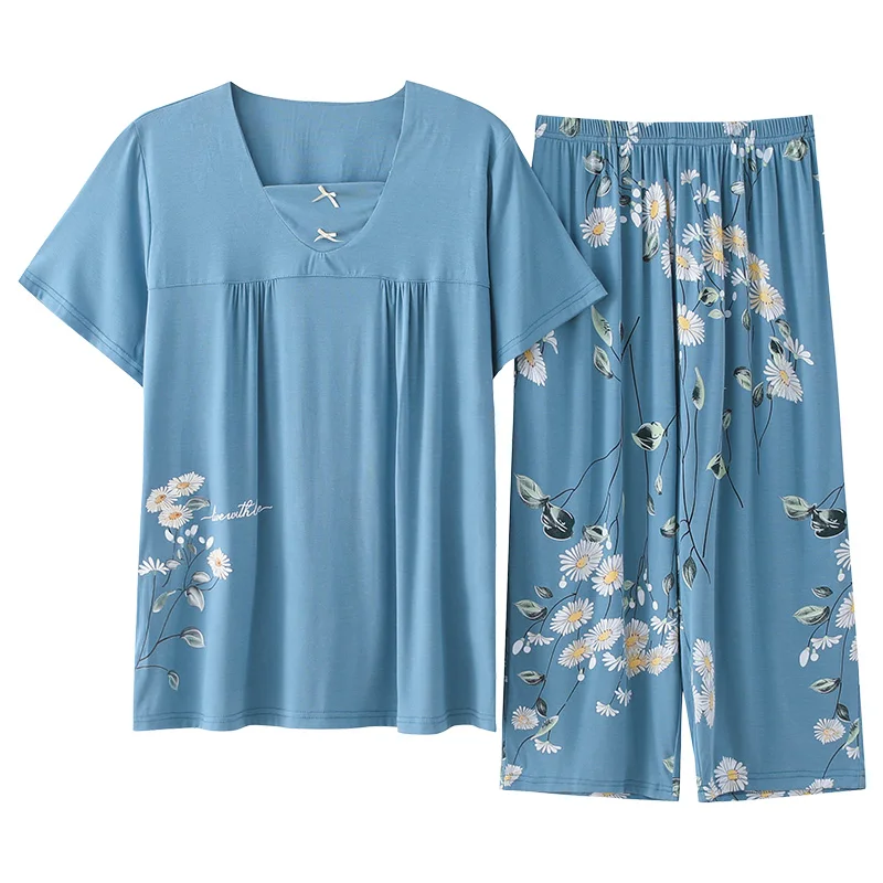

Женская Мягкая ночная рубашка из модала и хлопка, домашняя одежда, большие размеры, женские комплекты пижам с коротким рукавом, летняя женская пижама, 2 шт.