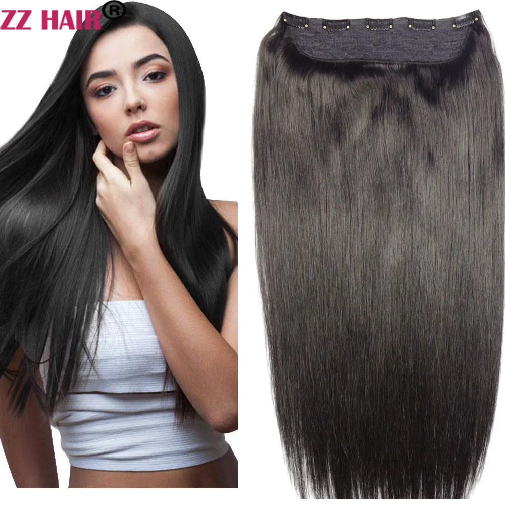 

ZZHAIR 100% Brazilian Human Remy Hair Extensions 16"-28" 1Pcs Set 100g-200g One Piece 5 Clips In Natural Straight