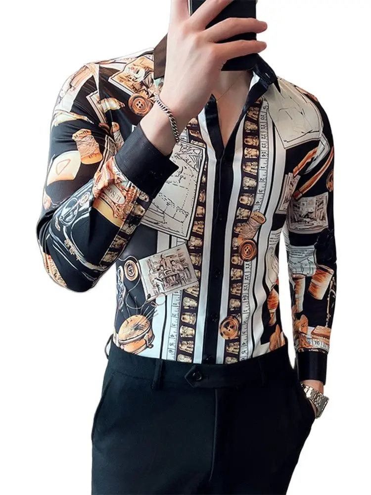Men's Spring and Autumn Slim Casual Shirts Digital Printing Pattern Painting Long-sleeved Lapel Single-breasted Stretch Shirt
Men's Spring and Autumn Slim Casual Shirts Digital Printing Pattern Painting Long-sleeved Lapel Single-breasted Stretch Shirt
