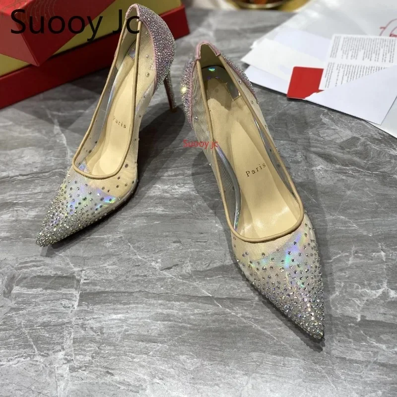 

Top Quality Womens High Heels Luxury Fashion Ladies Crystal Glisten Red Sole Shoes Classic Retro Designer 0-12cm High Heel