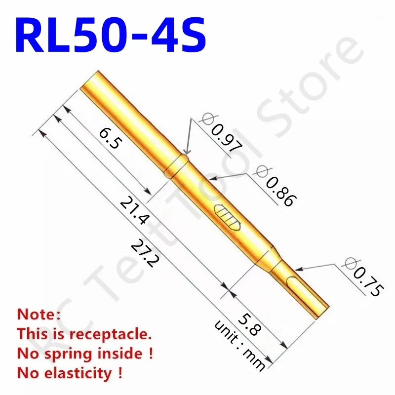 

20/100PCS RL50-4S Test Pin PL50-B1 Receptacle Brass Tube Needle Sleeve Seat Solder Connect Probe Sleeve 27.2mm Outer Dia 0.86mm