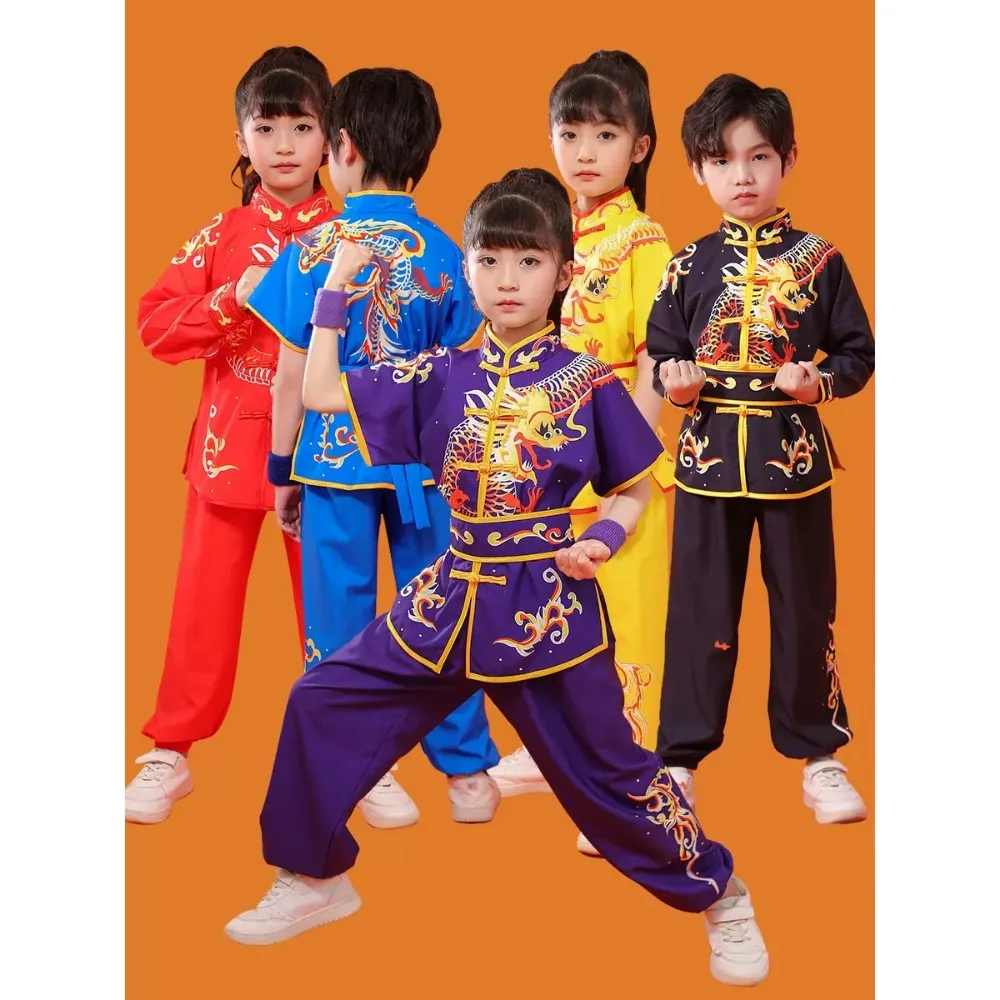 

Китайская детская одежда Тай Чи ушу костюм для боевых искусств кунг-фу Униформа крыло Шунь шаолин Дракон винтажный набор кунг-фу