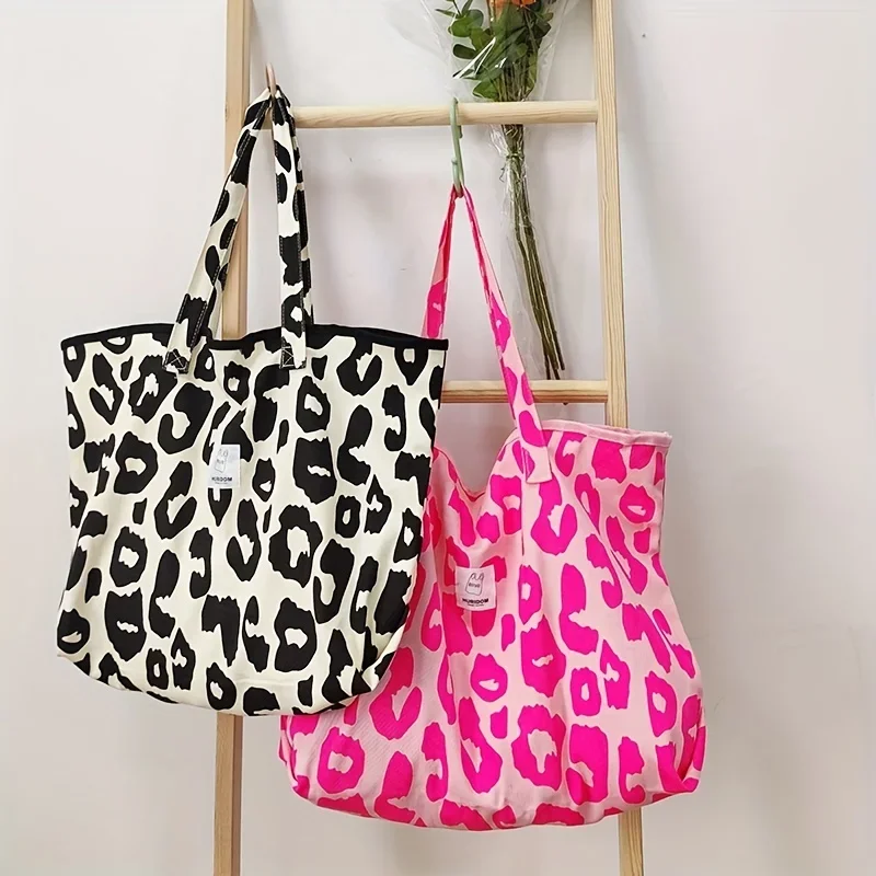 

XXXXX Fashionable Girls Black Rose Leopard Pattern Large Capacity Tote Bag Canvas Shoulder Handbag for Women