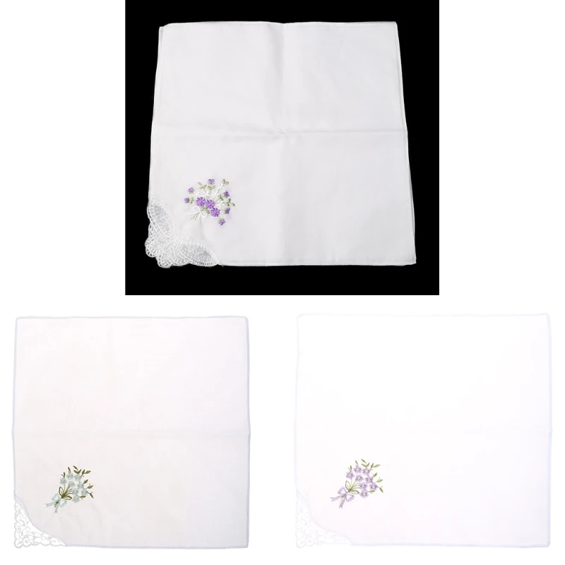 

6 Pcs Vintage Cotton Ladies Embroidered Lace Handkerchief Women Floral Hanky Drop Shipping