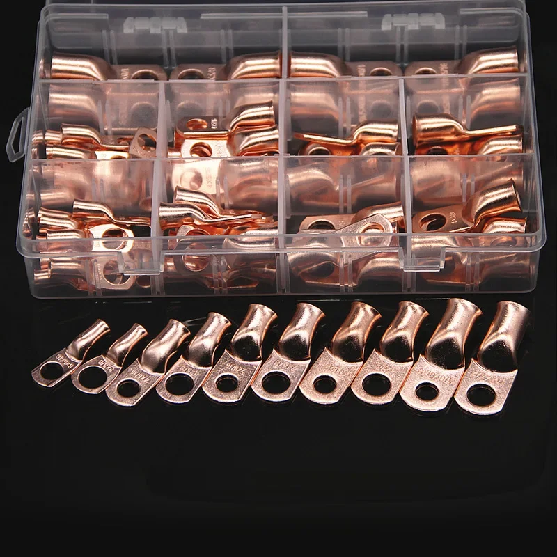 

70PCS Assortment SC Bare Copper Splice Crimp Terminals Electrical Cable Wire Lug Ring Connectors 8 4 2 0/1 AWG