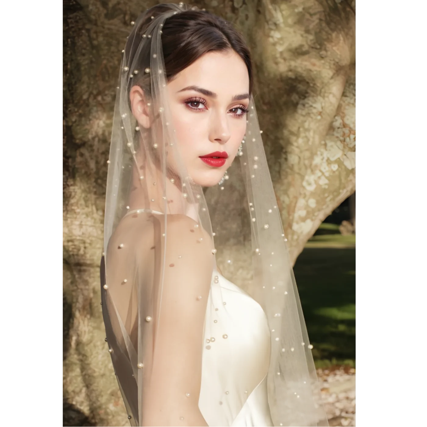 

V05 Pearls Bridal Veils with Comb Beaded Wedding Veil Eblow Length 1 Tier Raw Edge Beauty Bride Wedding Dresses Accessories
