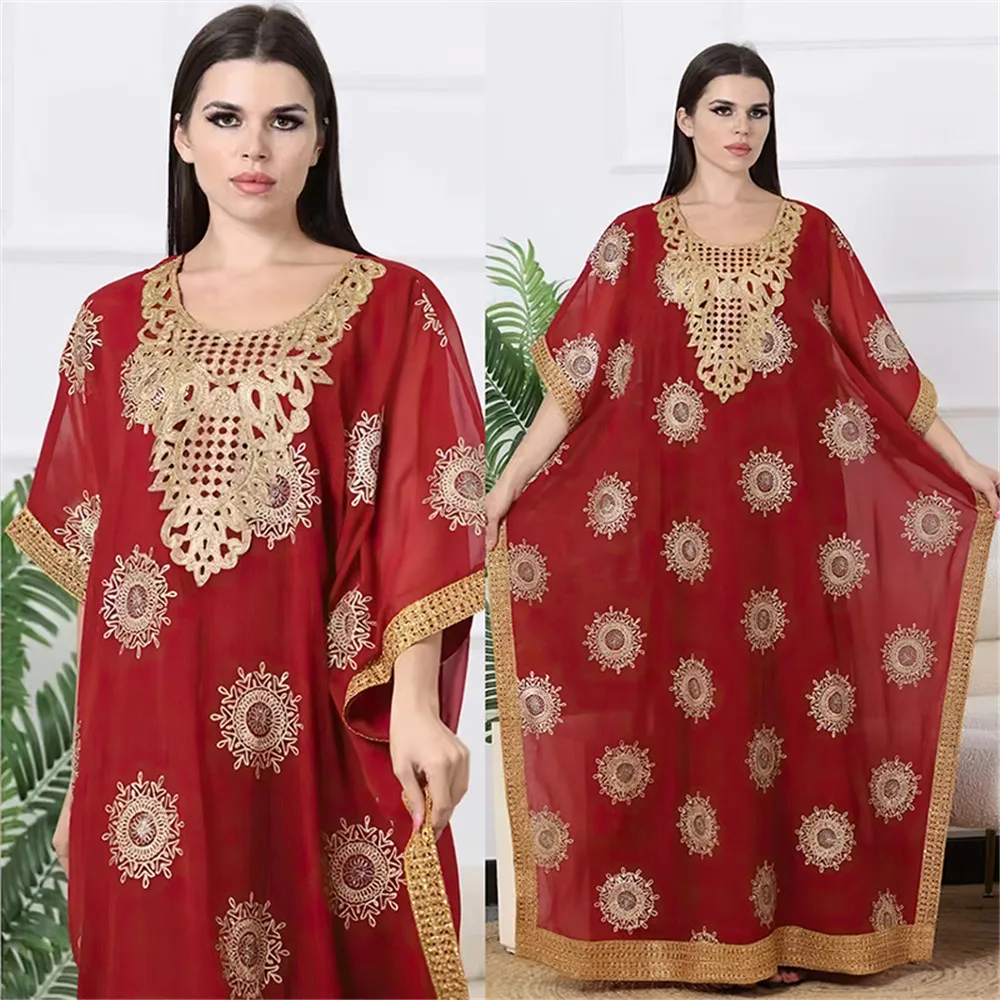 

Europe and The United States Fashion Plus-size Dress in The Middle East Dubai Hot Hot Stamping Chiffon Muslim Ladies Robe 8935