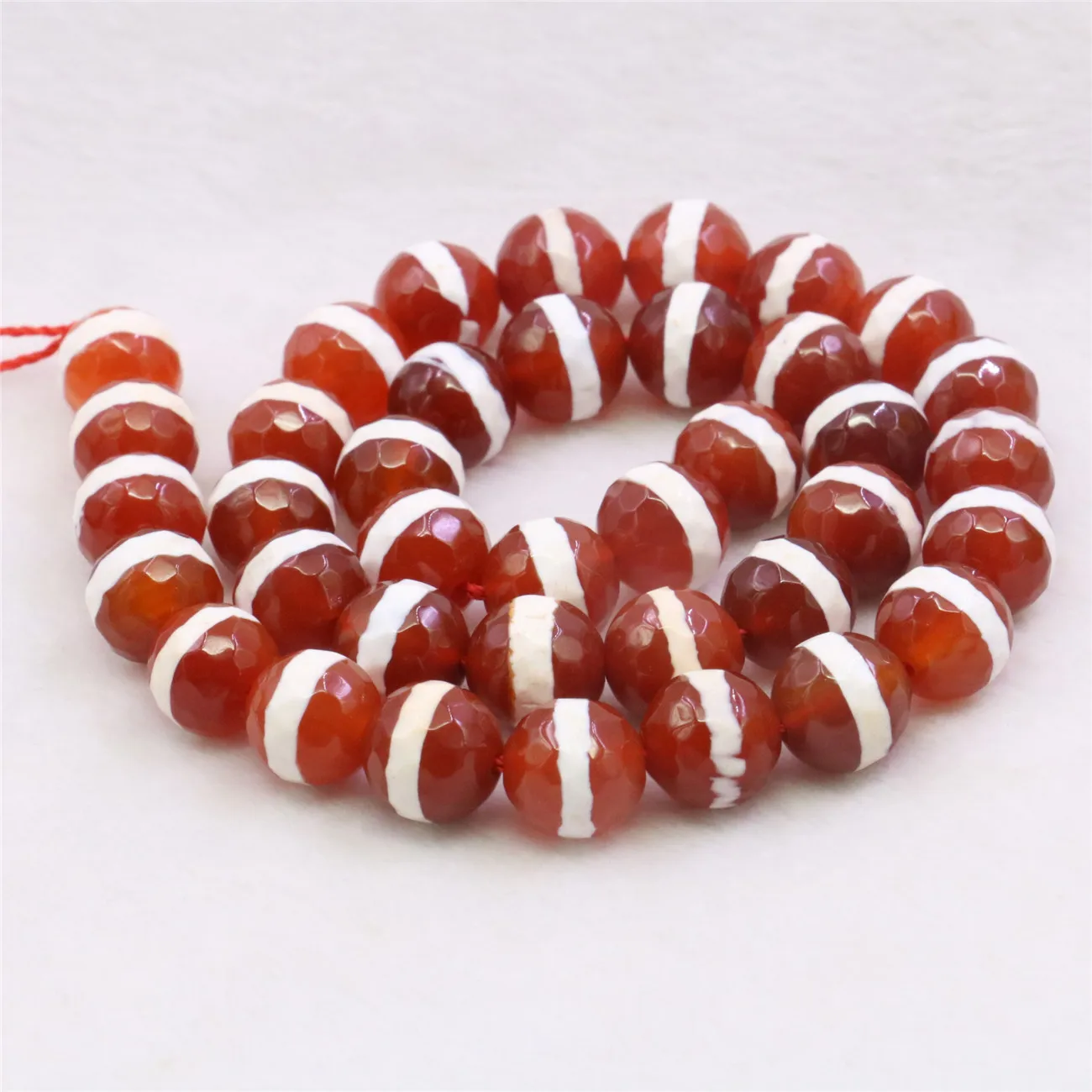 

6 8 10mm Round Faceted Red Horizontal White Bar Agates Onyx Loose Beads Women Girls DIY Accessory Fashion Jewelry Making Design