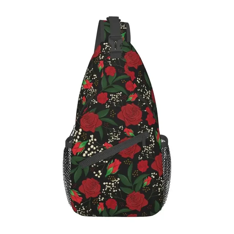 

Винтажная нагрудная сумка через плечо с красными розами и белыми цветами для мужчин, крутой рюкзак на плечо с цветочным узором для кемпинга и езды на велосипеде