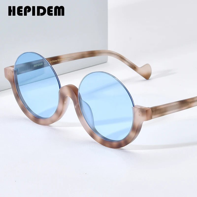 

HEPIDEM Acetate Sunglasses Men 2024 New Colorful Trendy Semi Rimless Round Nylon Sun Glasses UV400 Women Shades H9361T