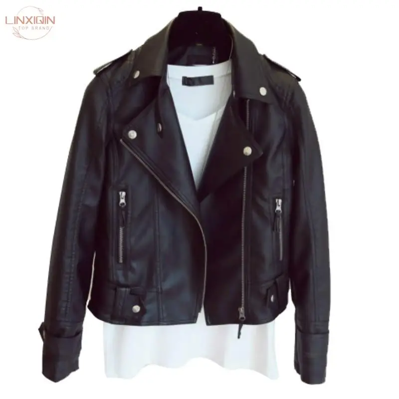 Female 2024 New Design Spring Autumn PU Leather Jacket Faux Soft Leather Coat Slim Black Rivet Zipper Motorcycle Black Jackets
Female 2024 New Design Spring Autumn PU Leather Jacket Faux Soft Leather Coat Slim Black Rivet Zipper Motorcycle Black Jackets