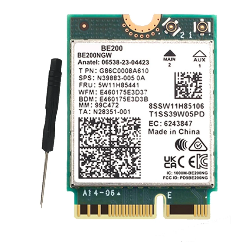 WIFI 7 BE200 BE200NGW Wifi Card+Screwdriver BT 5.4 802.11AX Tri-Band M.2 NGFF Wireless Network Adapter For Win10/11 Easy Install
WIFI 7 BE200 BE200NGW Wifi Card+Screwdriver BT 5.4 802.11AX Tri-Band M.2 NGFF Wireless Network Adapter For Win10/11 Easy Install