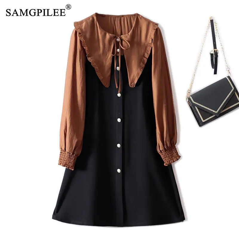 Платье SAMGPILEE женское с воротником в виде листьев лотоса, Элегантное однобортное платье контрастных цветов с рукавами-фонариками, 2022
Платье SAMGPILEE женское с воротником в виде листьев лотоса, Элегантное однобортное платье контрастных цветов с рукавами-фонариками, 2022