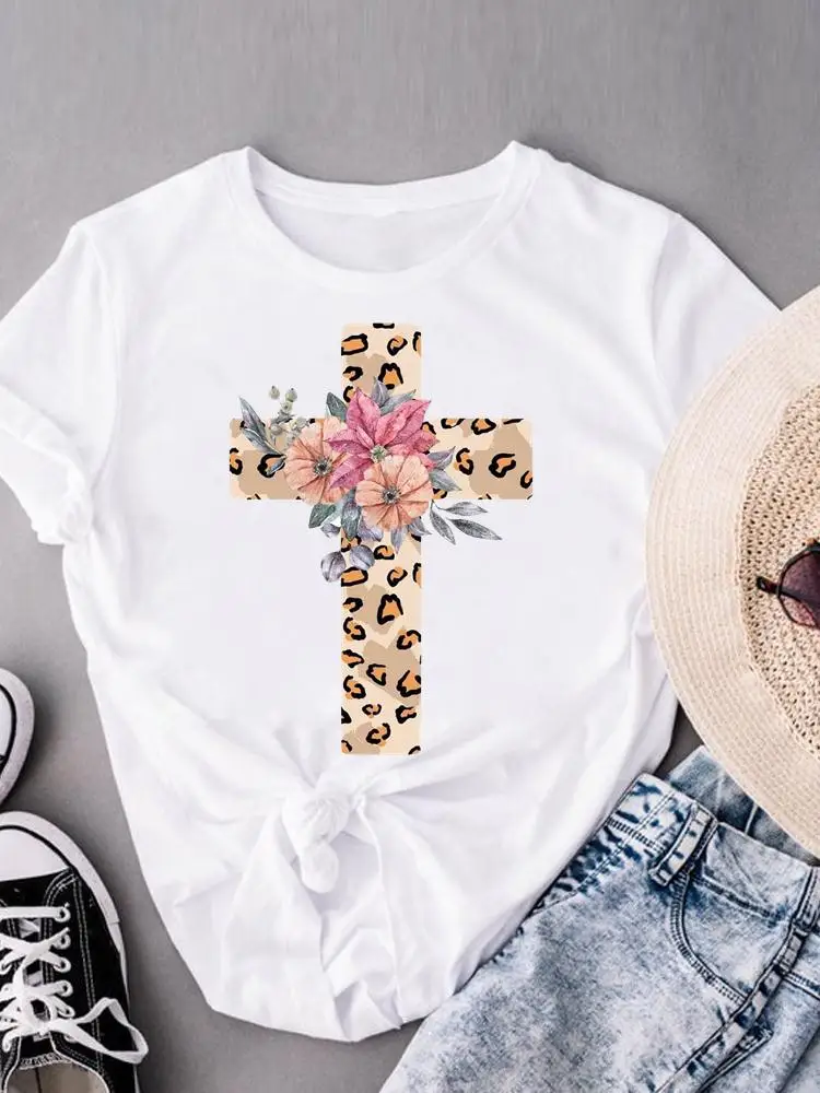 

Clothing T-shirts Clothes Leopard Flower 90s Faith Fashion Casual Ladies Women Print Short Sleeve Summer T Female Graphic Tee