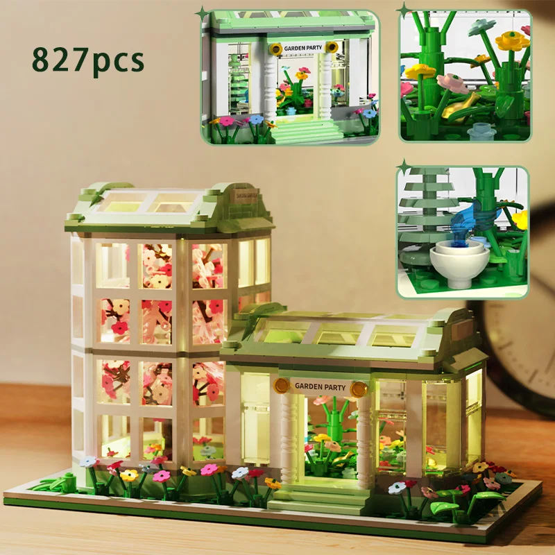 

City Street View Architecture Sunshine Botanical Garden With LED Light Building Blocks Desktop Decor Bricks Toys Kids Adult Gift