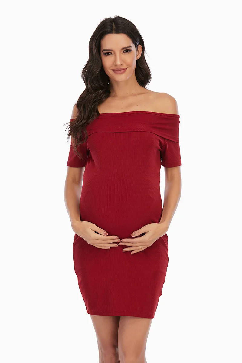 

Pregnant Women Pregnancy Dress Fashion Short Sleeve Slash Neck Solid Ruffles Mama Dress Maternity Clothing Dresses