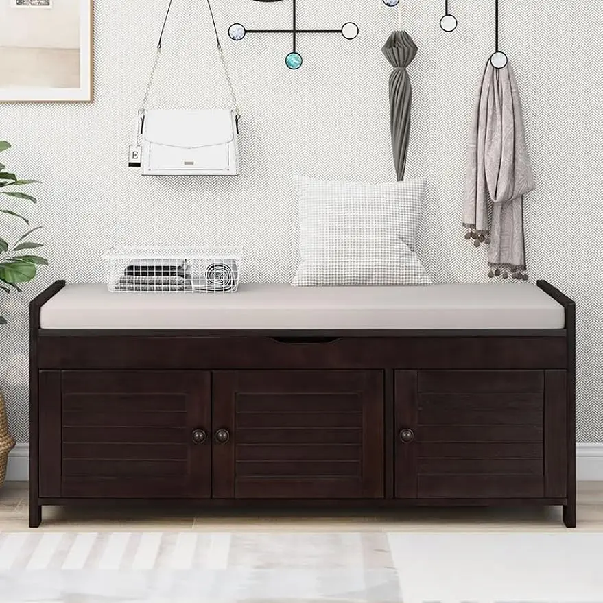 Storage Bench with 3 Shutter-Shaped Doors and Flip-Open Storage Box, Shoe Rack for Entryway and Hallway,
Storage Bench with 3 Shutter-Shaped Doors and Flip-Open Storage Box, Shoe Rack for Entryway and Hallway,