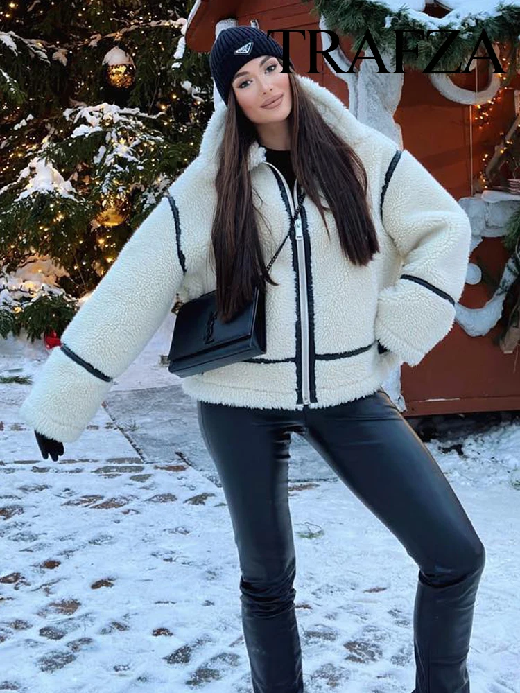 TRAFZA Winter Women Fashion Streetwear Style Jacket White Turn-Down Collar Long Sleeve Pockets Zipper Woman's Casual Thick Coat
TRAFZA Winter Women Fashion Streetwear Style Jacket White Turn-Down Collar Long Sleeve Pockets Zipper Woman's Casual Thick Coat