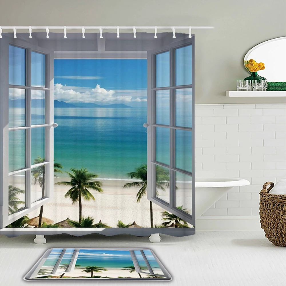 3D Beach Window Opening Beach landscape Printing Shower Curtain Set Waterproof Bathroom Curtain With Non-slip Rug Bath Mat
3D Beach Window Opening Beach landscape Printing Shower Curtain Set Waterproof Bathroom Curtain With Non-slip Rug Bath Mat