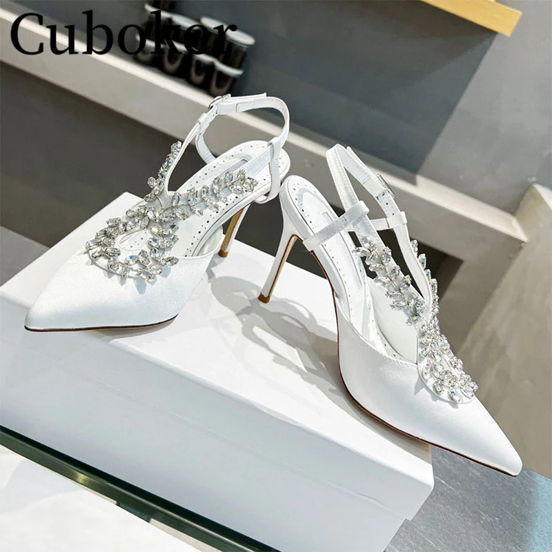 Crystal Cross Strap High Heel Ladies Slingbacks Pointy Toe Satin High Heel Shoes Women Dress Shoes White Bridal Wedding Shoes 
Crystal Cross Strap High Heel Ladies Slingbacks Pointy Toe Satin High Heel Shoes Women Dress Shoes White Bridal Wedding Shoes