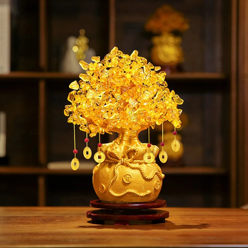 

Счастливое дерево богатство желтое Хрустальное дерево натуральные деньги дерево украшения бонсай стиль богатство удача фэн-шуй украшения поделки