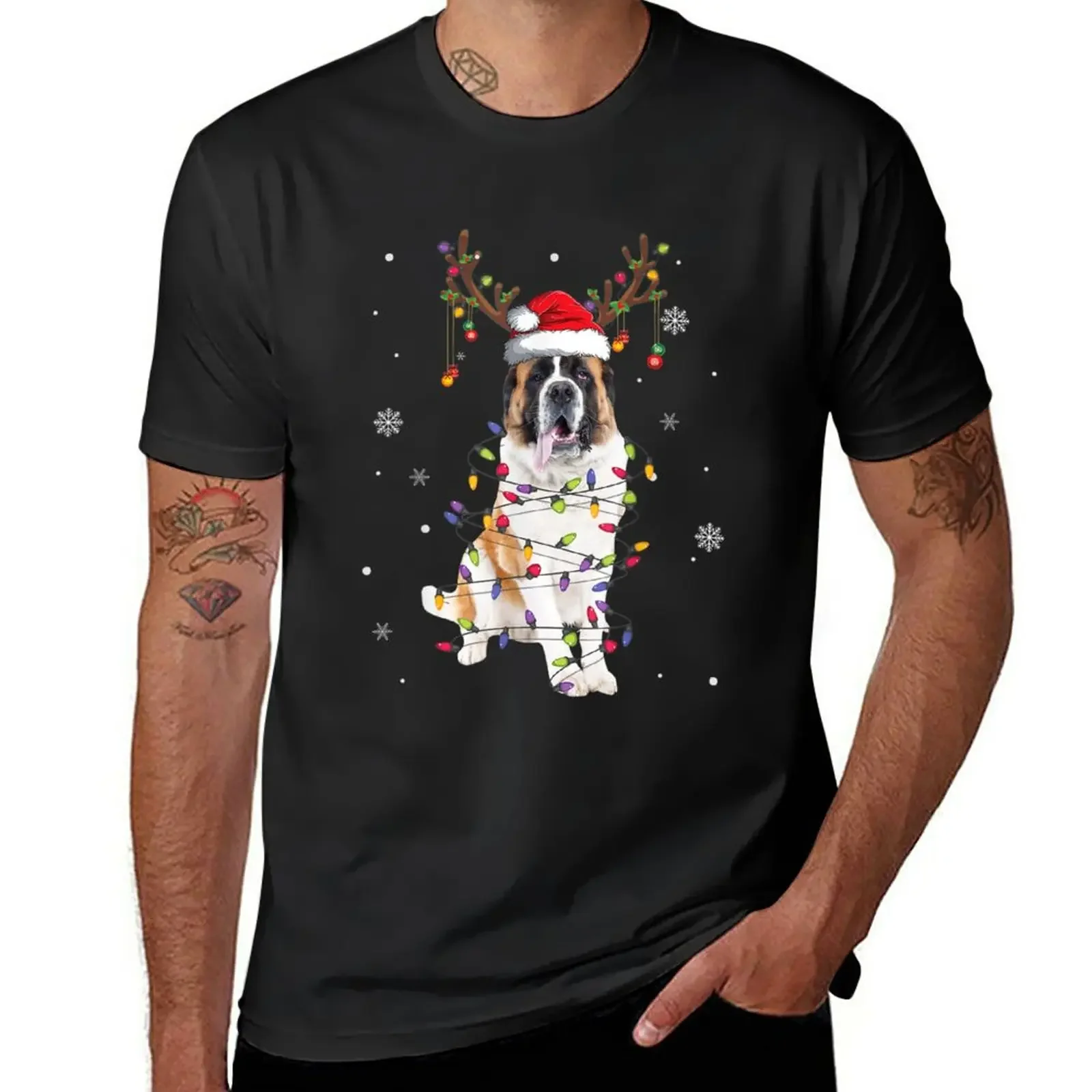 

St Bernard Christmas Reindeer Santa Dog Lover Pajama T-Shirt summer top korean fashion mens t shirts casual stylish