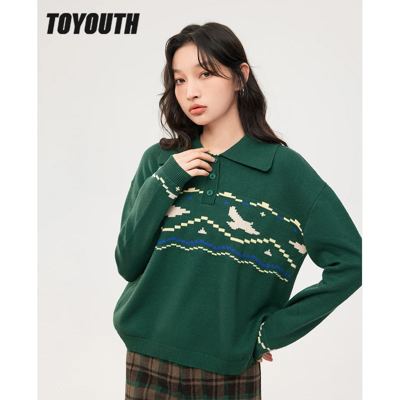 Toyouth Women Sweater 2022 Winter Long Sleeve Polo Neck with Button Loose Knitted Pullover Graphic Print Green Casual Chic Tops
Toyouth Women Sweater 2022 Winter Long Sleeve Polo Neck with Button Loose Knitted Pullover Graphic Print Green Casual Chic Tops