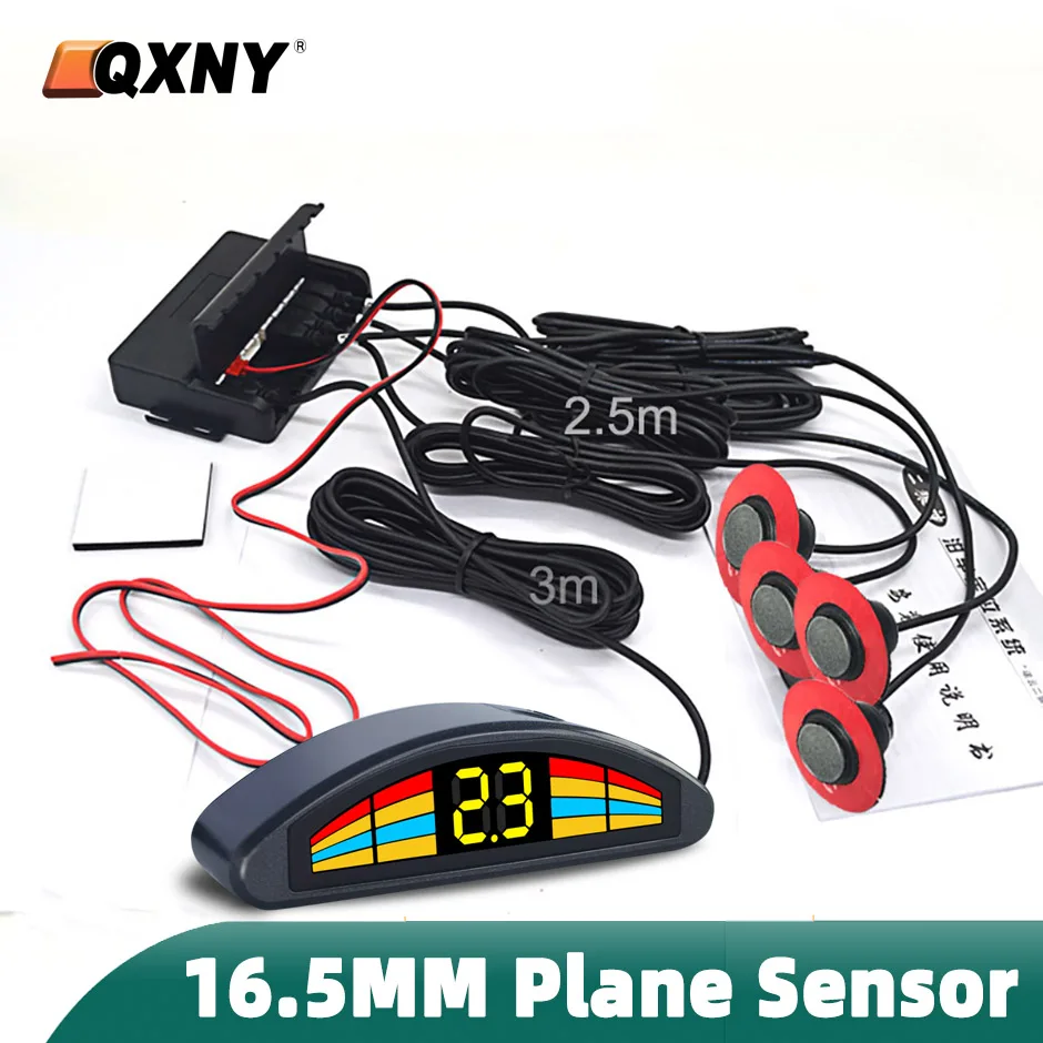 

Car 4 Parking Sensor Kit Flat 16.5mmParktronic Reversing Backup Radar Recoil Auto Detector Assistance Voice Buzzer Automobile