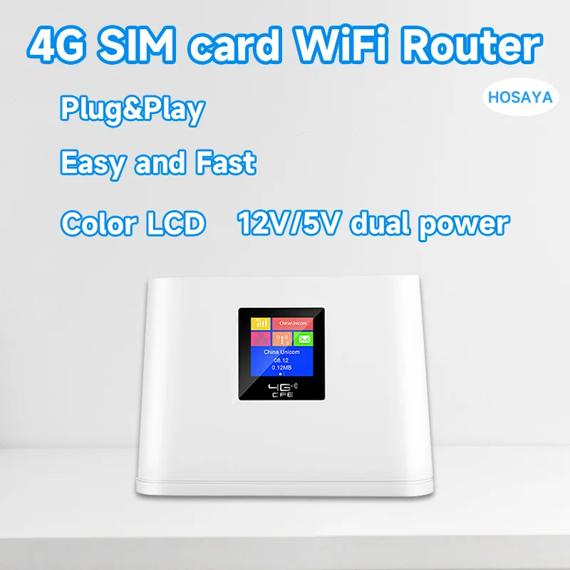 4G SIM card wifi router color LCD display LTE 4G modem Hotspot RJ45 wireless router 4G CPE 12V/5V power portable WiFi 
4G SIM card wifi router color LCD display LTE 4G modem Hotspot RJ45 wireless router 4G CPE 12V/5V power portable WiFi