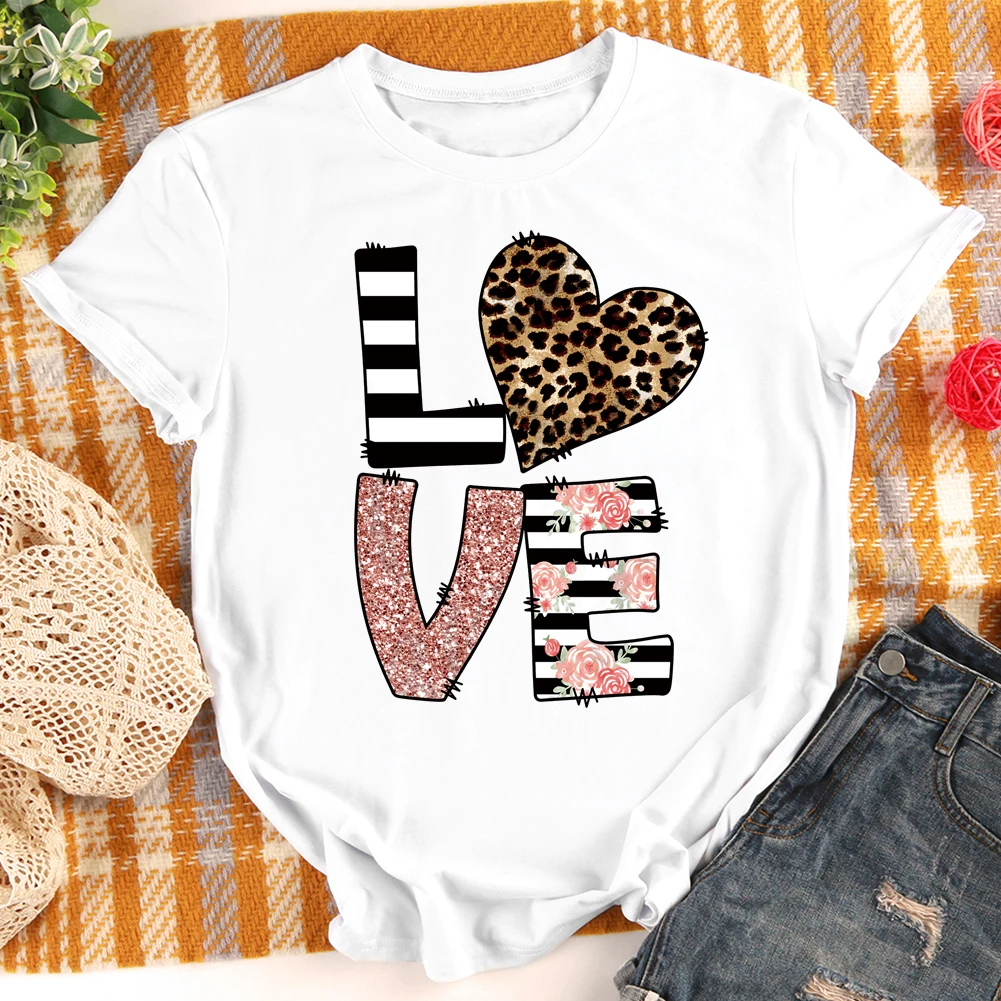 

Women Men Love Letter Print Short sleeve Tops Neutral Tees Multiple Colour Choose Valentine Day T-shirt