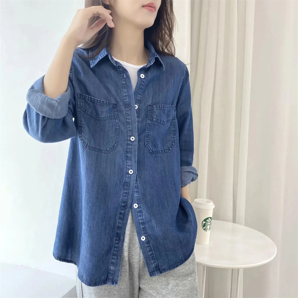 Women Fashion Summer Thin Denim Shirts Women Autumn Casual Long Sleeve Solid Color Loose Shirt Coat 2 Pockets Cotton Blend Tops
Women Fashion Summer Thin Denim Shirts Women Autumn Casual Long Sleeve Solid Color Loose Shirt Coat 2 Pockets Cotton Blend Tops