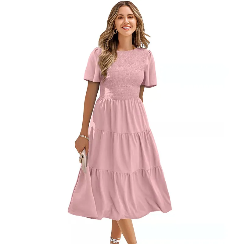 Women Fashion Casual Short Sleeve Long Dress Patchwork Solid Color Corset Simple Summer Youth Party Evening Dresses Quinceanera 
Women Fashion Casual Short Sleeve Long Dress Patchwork Solid Color Corset Simple Summer Youth Party Evening Dresses Quinceanera