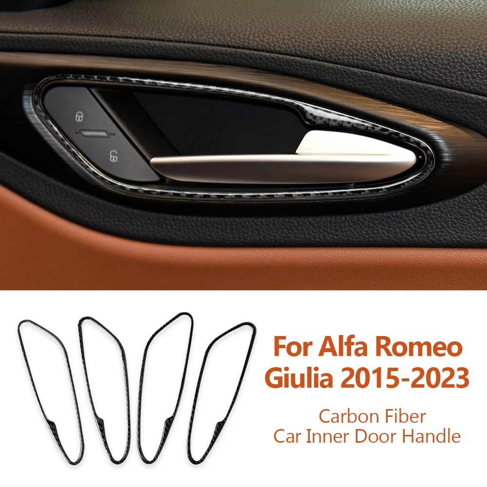 

For Alfa Romeo Giulia Stelvio 2015-2023 Carbon Fiber Car Inner Door Handle Frame Decorative Stickers Auto Interior Accessories