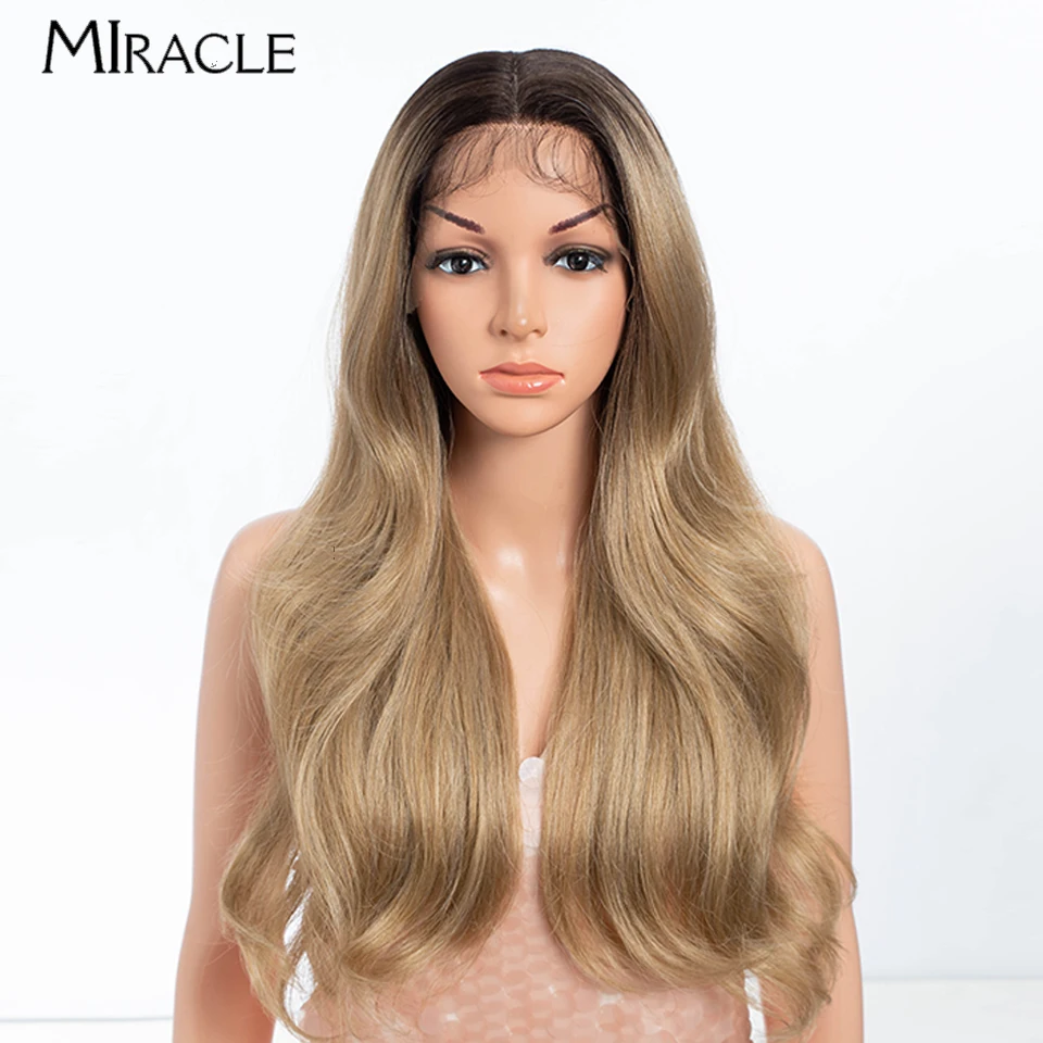 

MIRACLE Synthetic Lace Front Wig 24'' Loose Wave Cosplay Wig Black Ombre Blonde Wigs for Women Heat Resistant Lace Frontal Wig