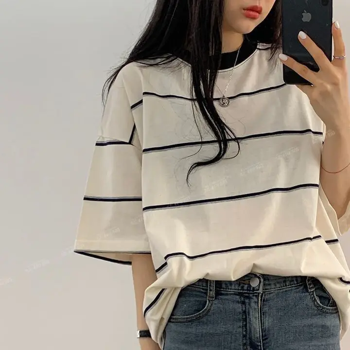 Cotton striped short sleeved t shirt for women summer 2024 new Korean style loose student plus size tops ins trend aesthetic
Cotton striped short sleeved t shirt for women summer 2024 new Korean style loose student plus size tops ins trend aesthetic