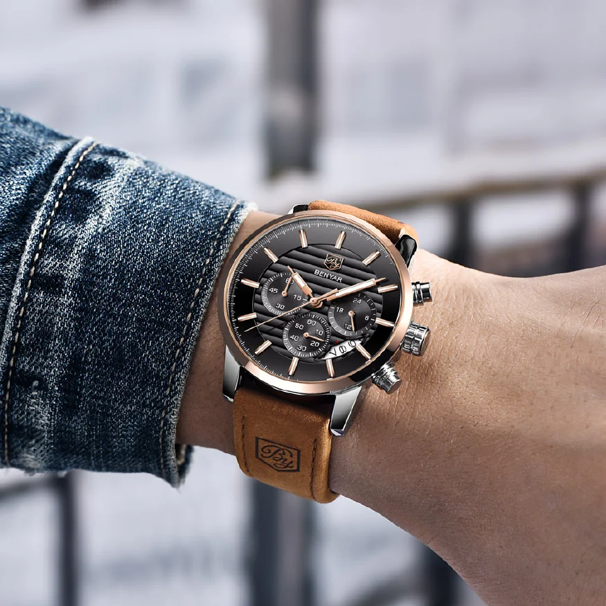 2023 BENYAR Top Brand New Casual Fashion Men Quartz Watch Luxury Military Leather Strap Chronograph Men Watch Relogio Masculino
2023 BENYAR Top Brand New Casual Fashion Men Quartz Watch Luxury Military Leather Strap Chronograph Men Watch Relogio Masculino