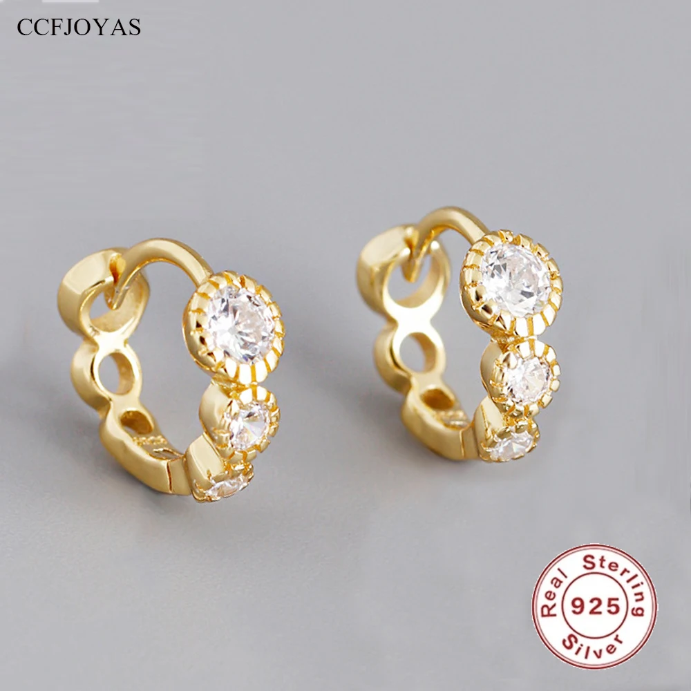 

CCFJOYAS 8mm Gold Silver color 925 Sterling Silver Small Hoop Earrings Women Round Zircon Circle Earrings Fashion Jewelry