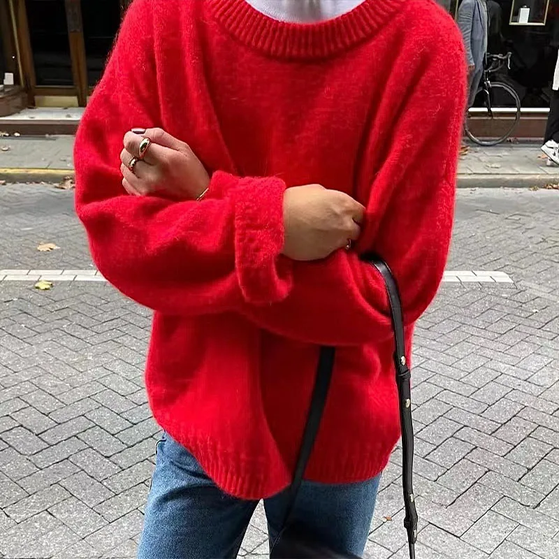 Winter Women's Red Round Neck Long Sleeve Pullover Sweater 2023 New Casual Loose Short Knitted Pullover
Winter Women's Red Round Neck Long Sleeve Pullover Sweater 2023 New Casual Loose Short Knitted Pullover