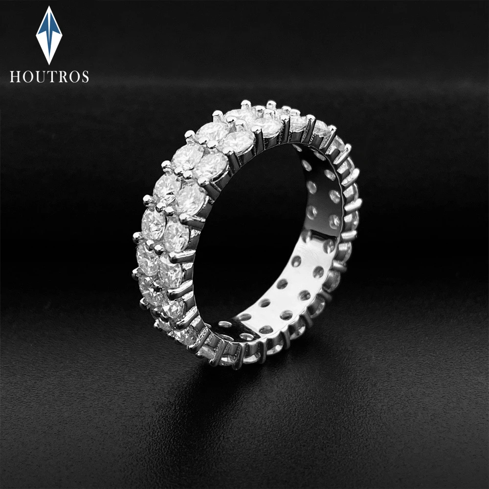 

2mm 3mm Double Row Moissanite Ring D VVS1 Full Moissanite Diamond Rings for Women Men 925 Sterling Silver Eternity Band Jewelry