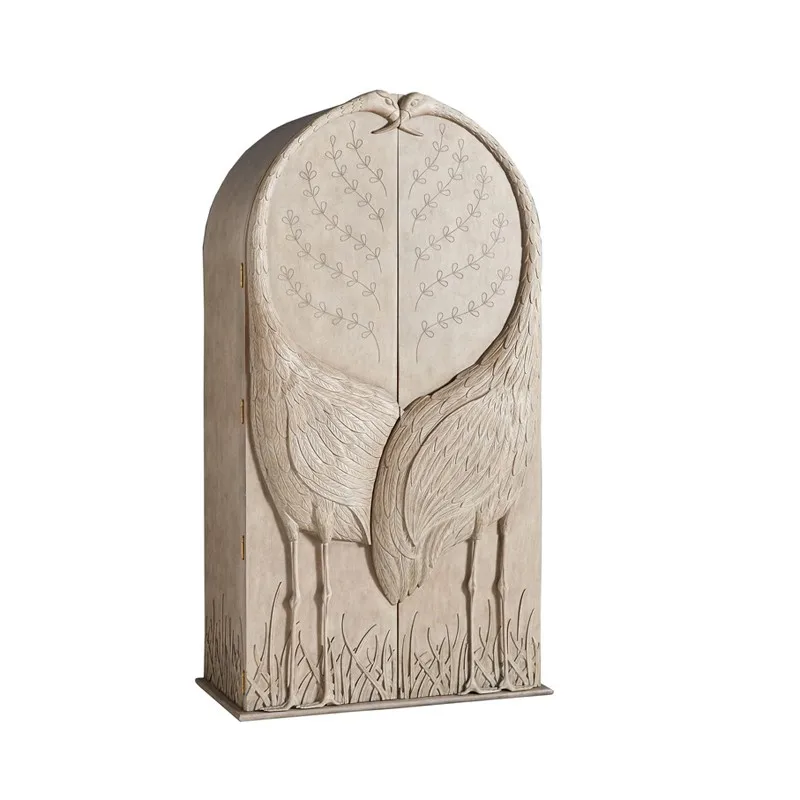 Solid wood double-door wardrobe, light luxury, embossed crane bird wardrobe, carved wings, curved cabinet
Solid wood double-door wardrobe, light luxury, embossed crane bird wardrobe, carved wings, curved cabinet