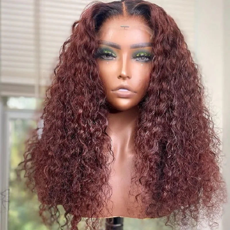 

Soft 180Density 26“Long Kinky Curly Lace Front Wig For Women BabyHair Ombre Brown Glueless Preplucked Heat Resistant Daily Wig