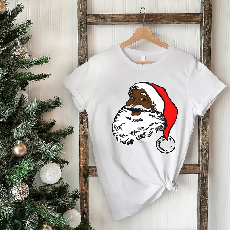 

Женские футболки с надписью "Merry Christmas", хлопковая Футболка с рисунком Санта-Клауса, симпатичная футболка для отпуска, модная зимняя одежда унисекс