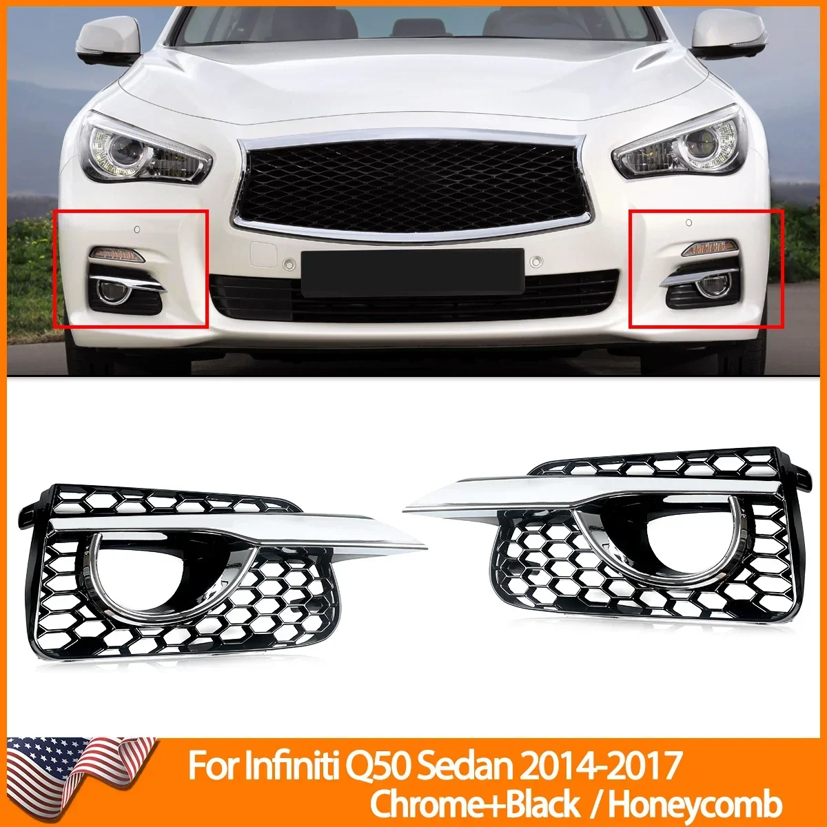 Gloss Black Front Lower Grille Fog Light Grill Covers For Infiniti Q50 2014-2017
Gloss Black Front Lower Grille Fog Light Grill Covers For Infiniti Q50 2014-2017